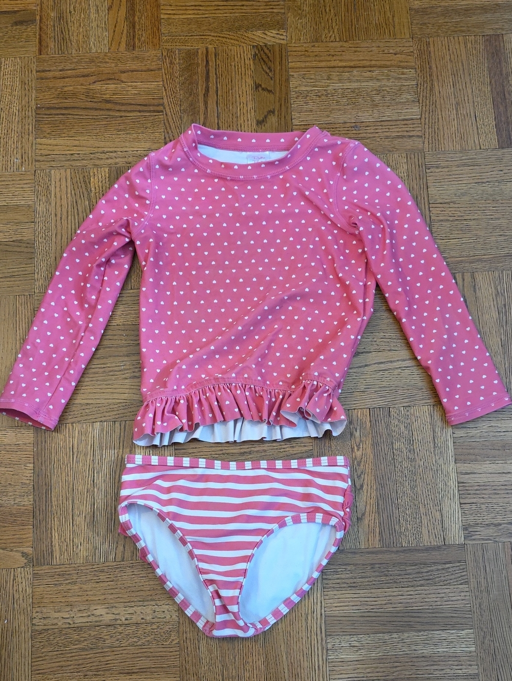 Ruffle Butts Pink Heart Long-Sleeve Swim, 4T